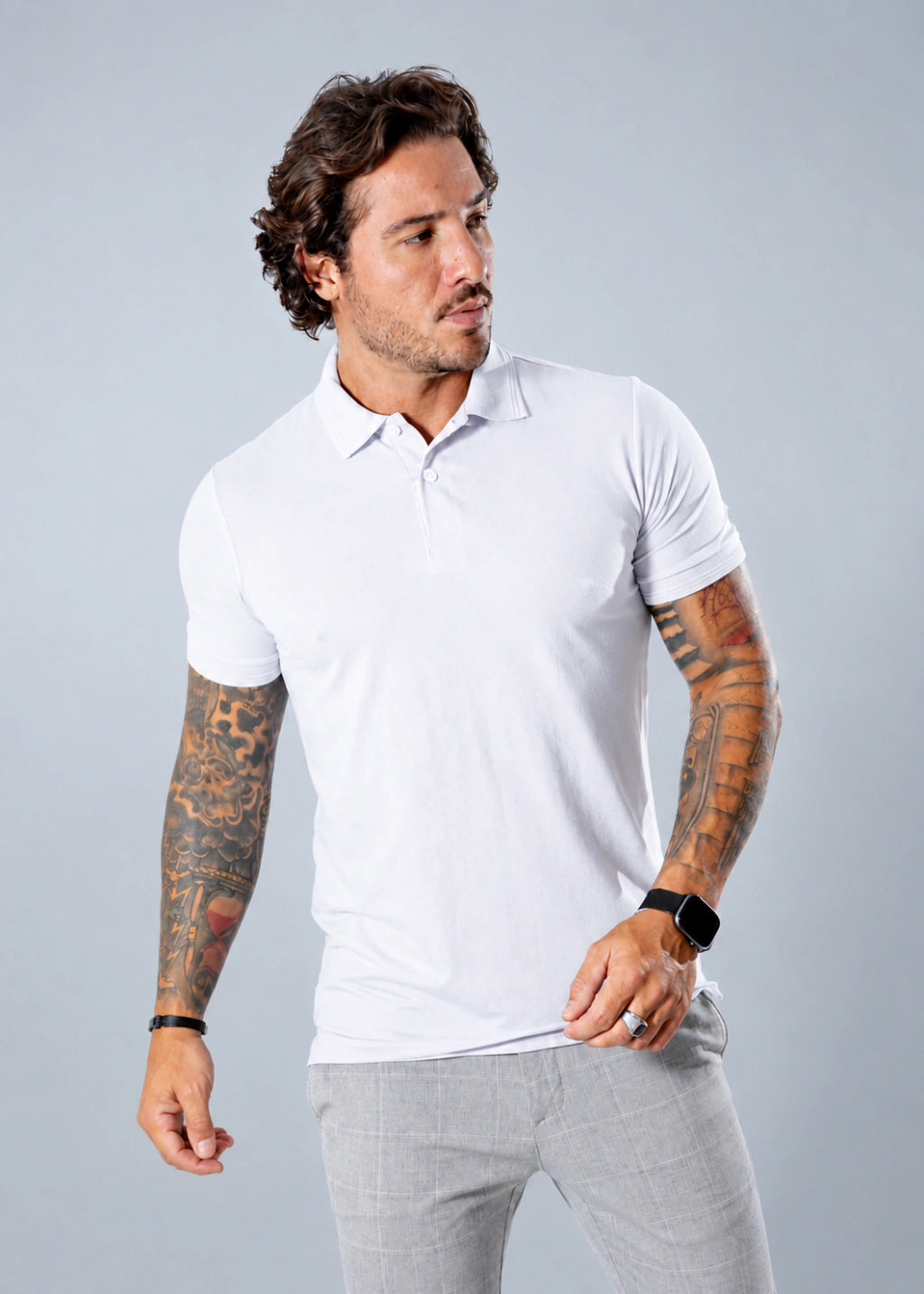 Camisa Gola Polo Masculina Piquet Manga Curta Branca