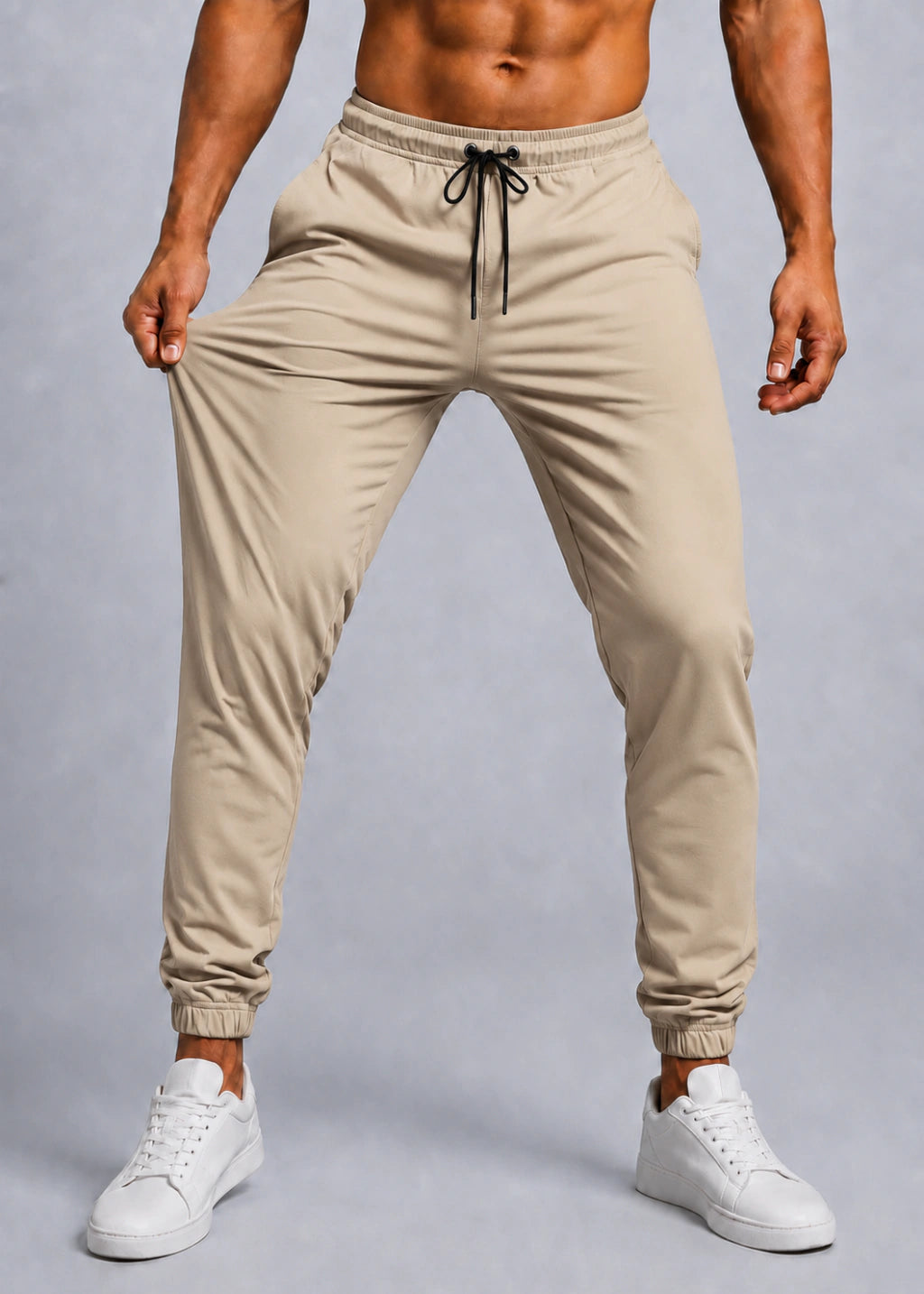 Calça Jogger Masculina Tactel com Elastano para Academia e Treino Bege