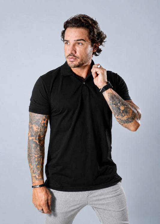 Camisa Gola Polo Masculina Piquet Manga Curta Preto