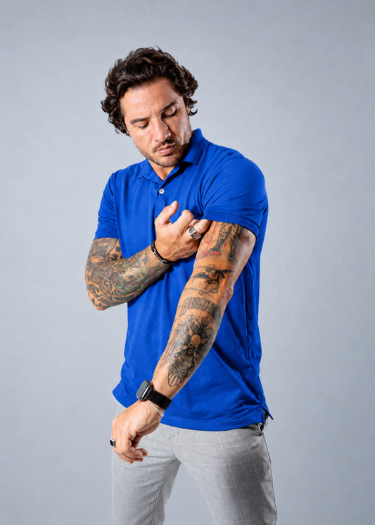 Camisa Gola Polo Masculina Piquet Manga Curta Azul Royal