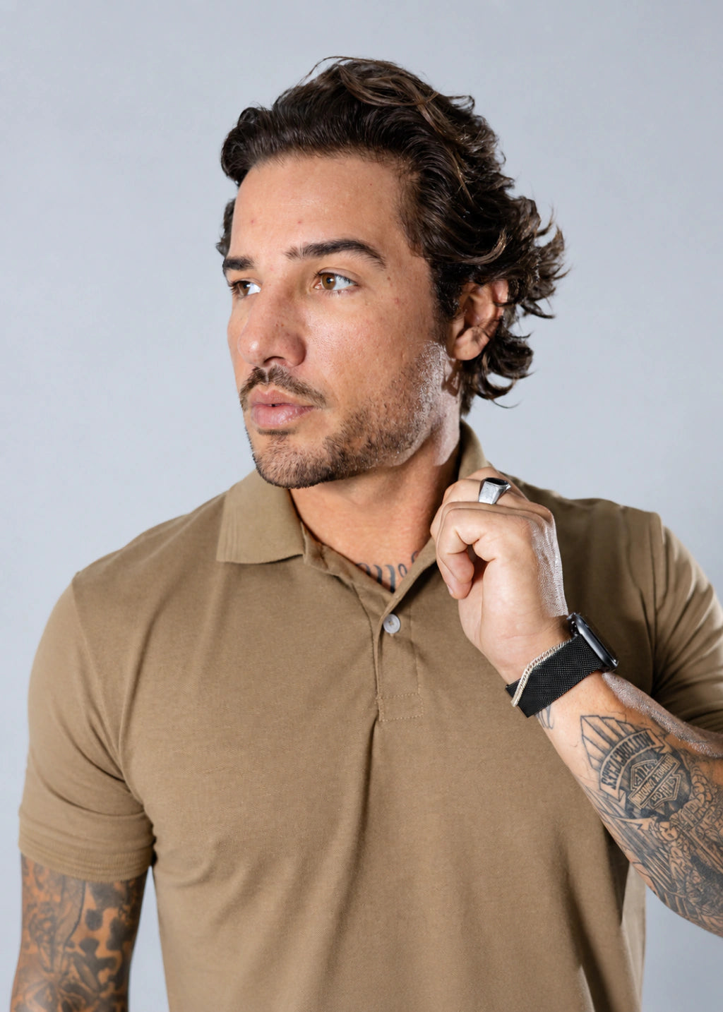 Camisa Gola Polo Masculina Piquet Manga Curta Caqui