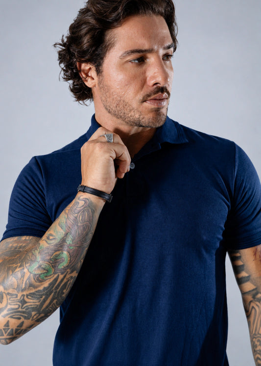 Camisa Gola Polo Masculina Piquet Manga Curta Azul Marinho