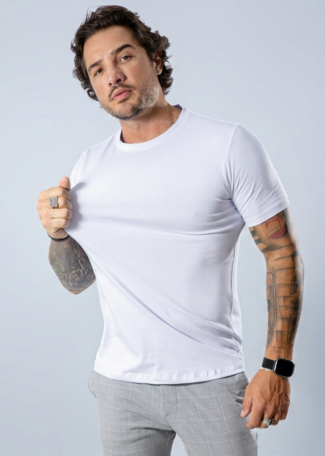 Camiseta Masculina Peruana Modelagem Moderna Branca