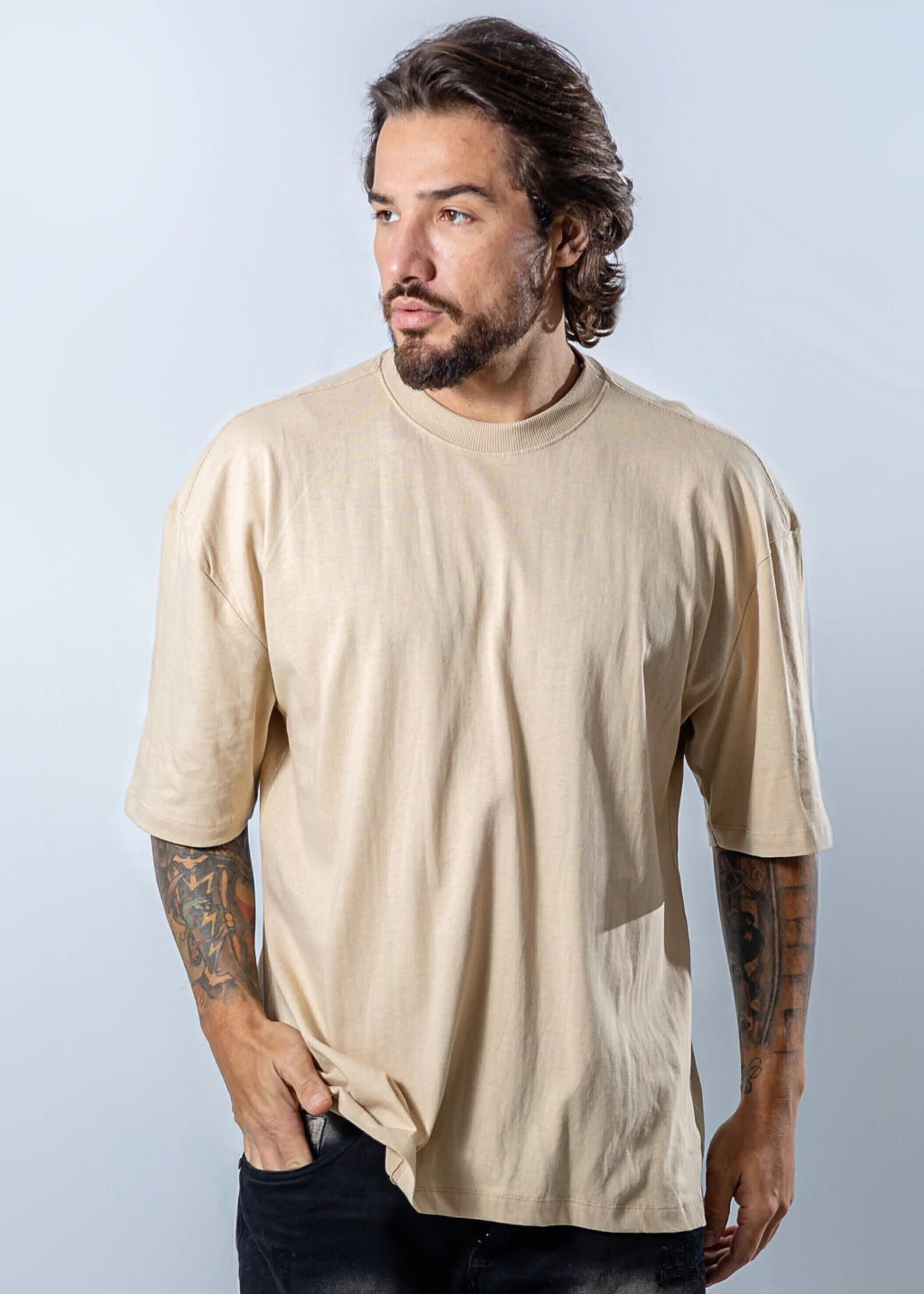Camiseta Masculina Oversized Suedine Premium Bege